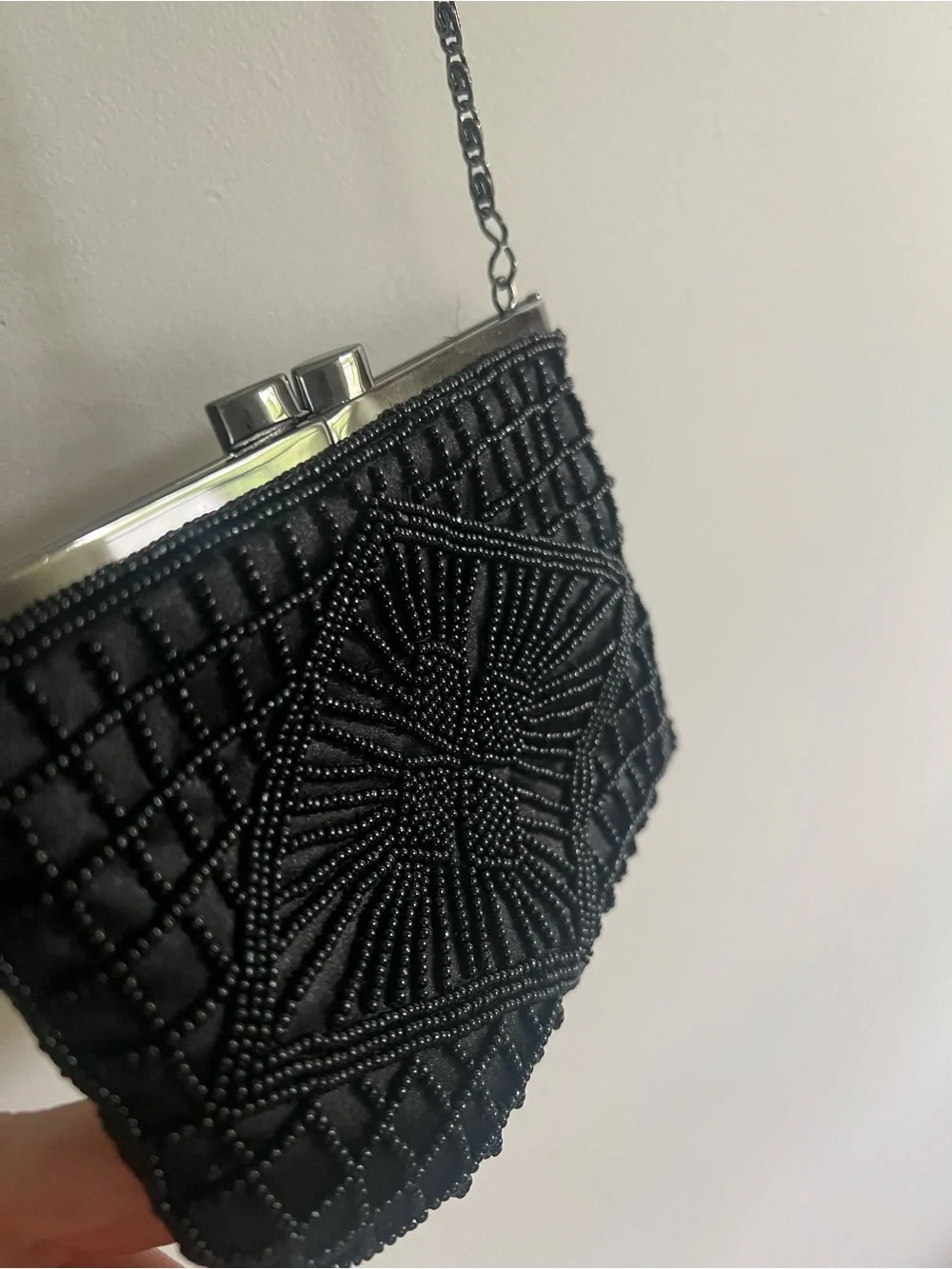 Black Beaded Crossbody Clutch